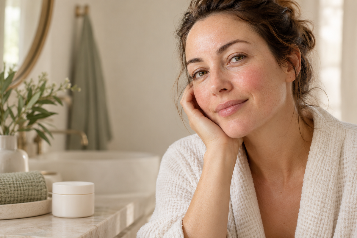 Ritratto beauty naturale per una guida VOVEES alla routine delicata per la pelle soggetta a rossori