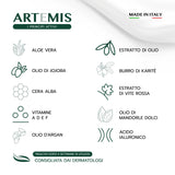 Ingredienti naturali della crema antirughe VOVEES Artemis con aloe vera, olio di argan e acido ialuronico.