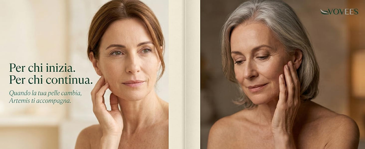 Due donne adulte con pelle matura durante una routine viso VOVEES Artemis.